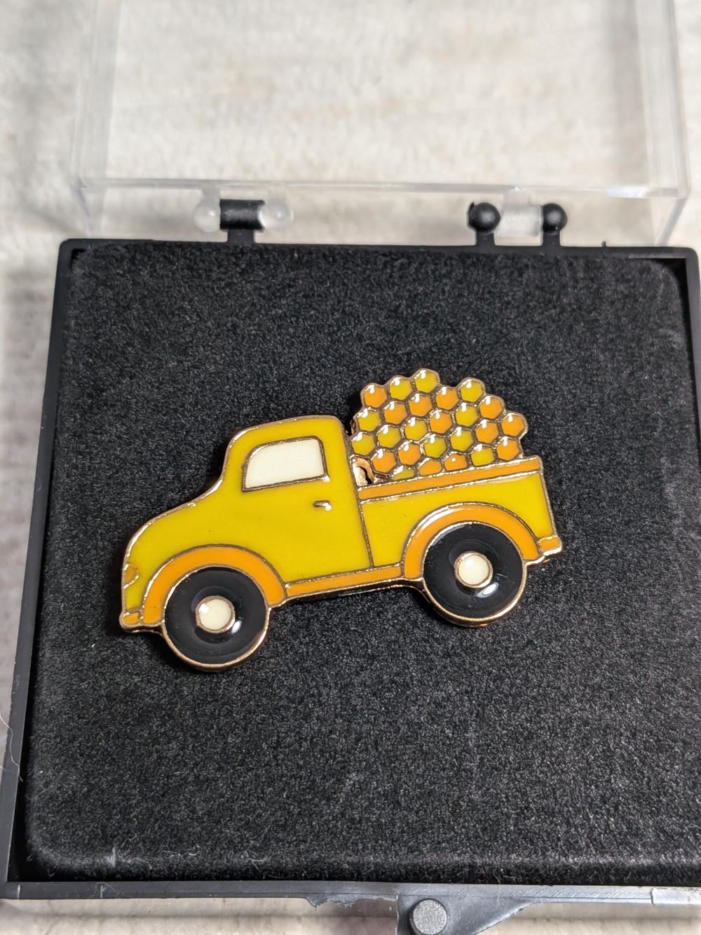 Honeycomb Yellow Farm Truck Metal Enamel Pin - 1.5" With Case